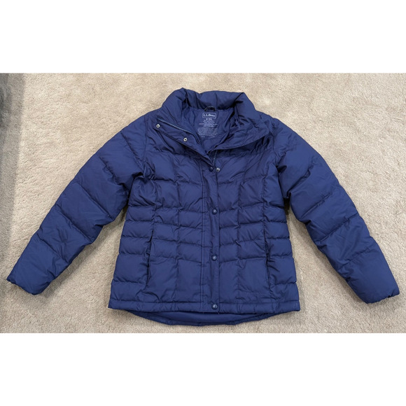 LL Bean Down Puffer Jacket Womens Size M Navy Blue DownTek Pertek Classic 295967 - Picture 1 of 14
